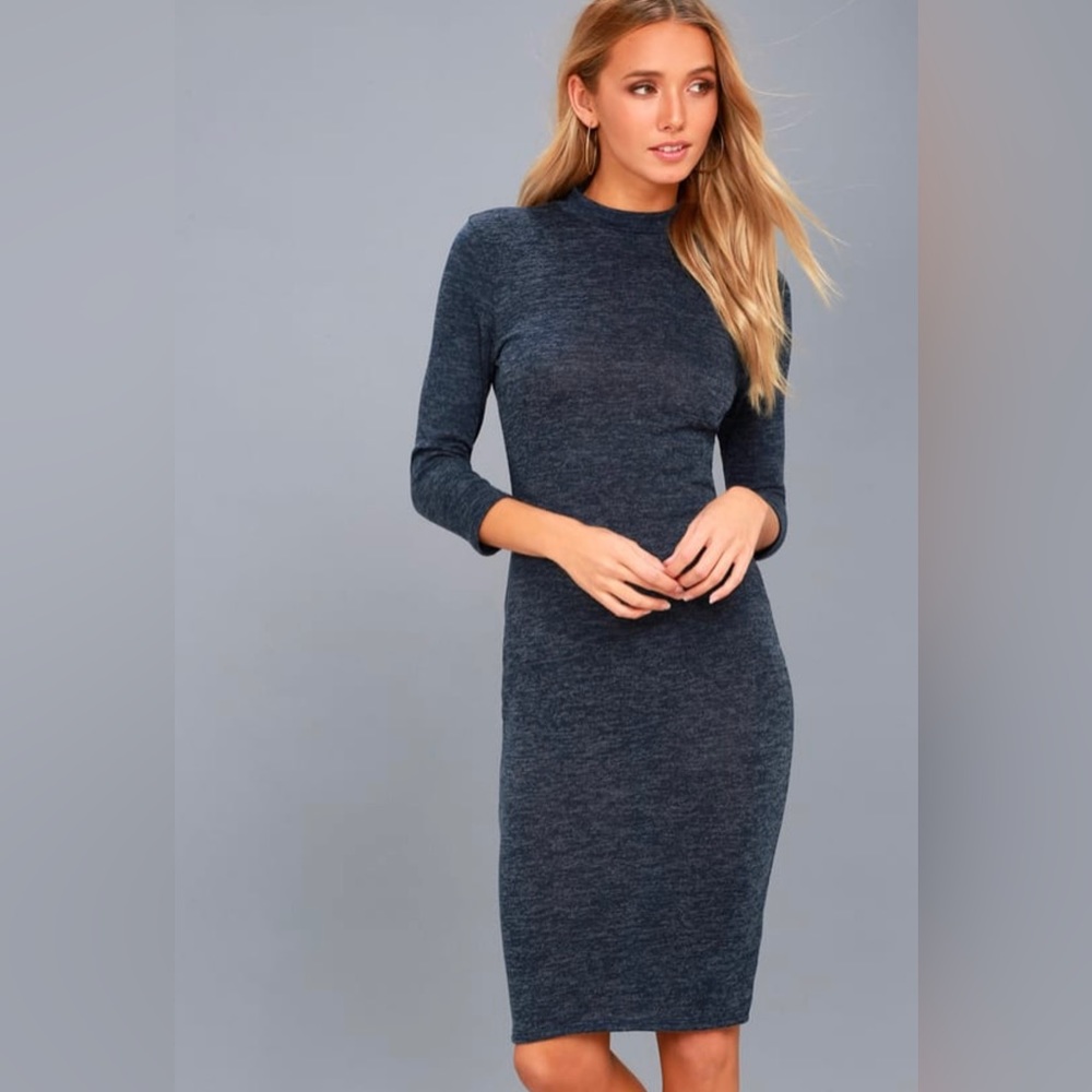 Lulus Modern Marl Navy Blue Bodycon Midi Dress